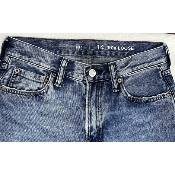 Gap Loose Fit Jeans Dark Wash Blue Denim Distressed Size 14 Gap Teen 90s Loose - Picture 3 of 5